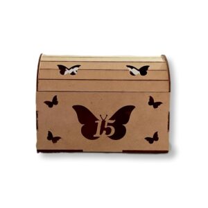 cofre de mariposas de fibrofacil para fiestas de 15 años